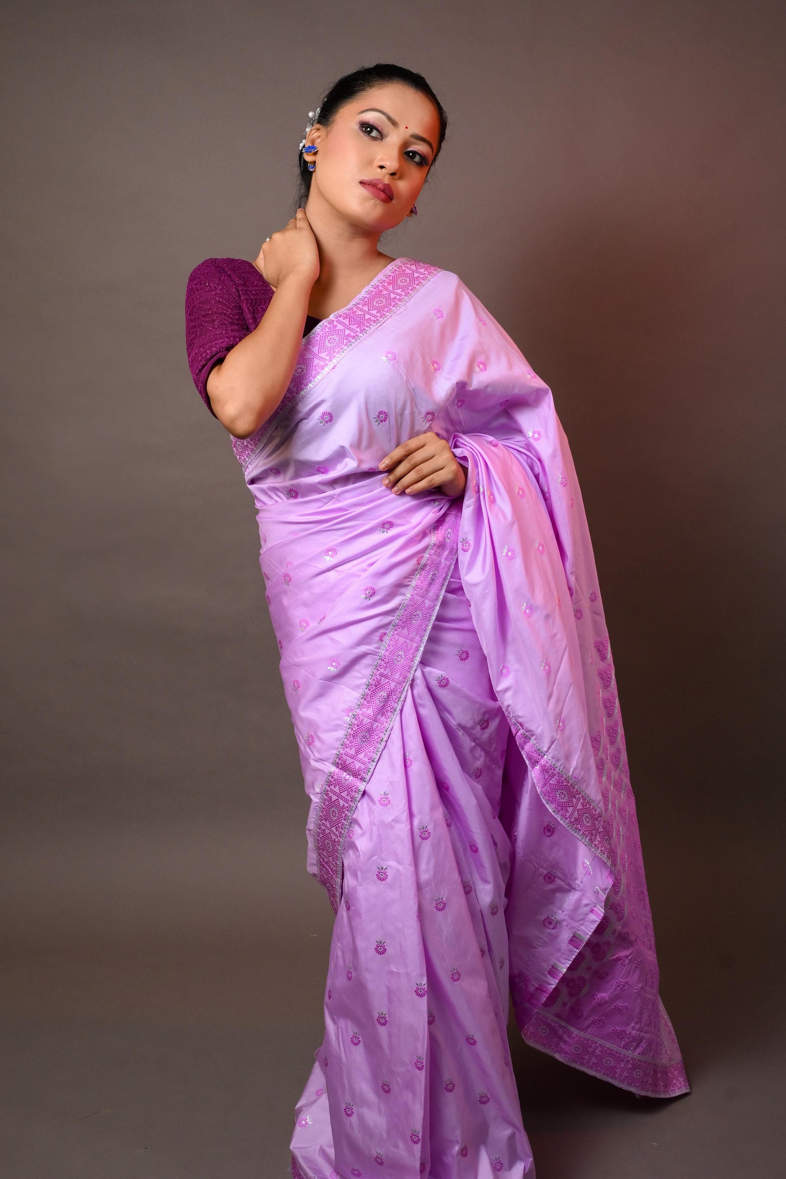 Assam Handloom Purple & Pink Mix Pat Silk Saree